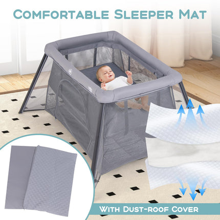 BABY JOY 2 in 1 Travel Crib, Portable Baby Playpen with Soft Washable Mattress