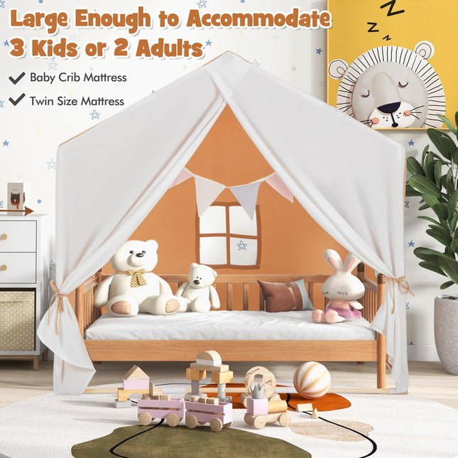 Costzon Large Kids Tent with Mat, Children's Play Tent w/Flag Banner, Windows, Gauze Curtain