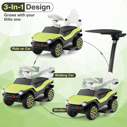 Costzon Push Car for Toddlers, 3 in 1 Volkswagen Stroller Sliding Walking Car with Canopy