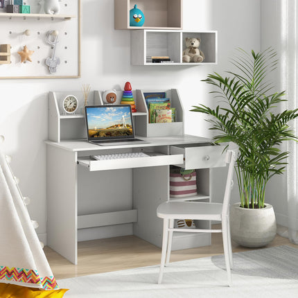 Costzon Kids Study Desk, Wooden Writing Table w/Keyboard Tray, Hutch, Drawer, Storage Shelves