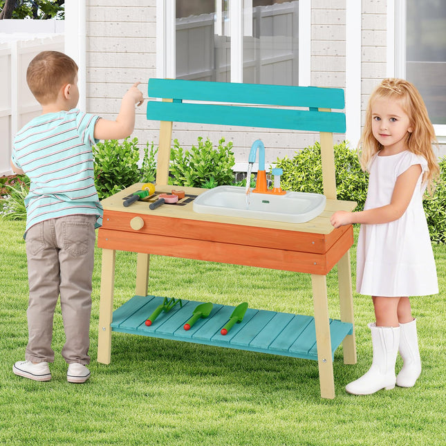 Mud Kitchen and Barbecue Grill Combo Pretend Play Kitchen for Toddler