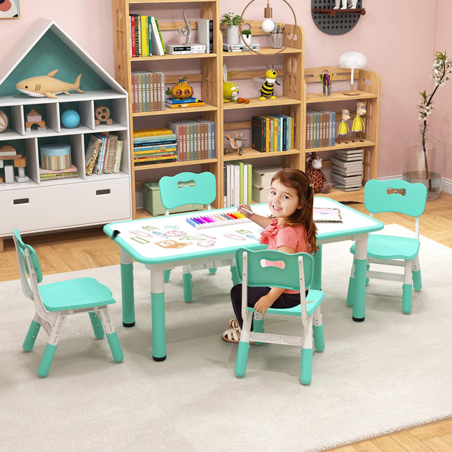 Costzon Kids Table and 4 Chair Set, Height Adjustable Toddler Desk and Chairs, Children Art Study Multi-Activity Table Set
