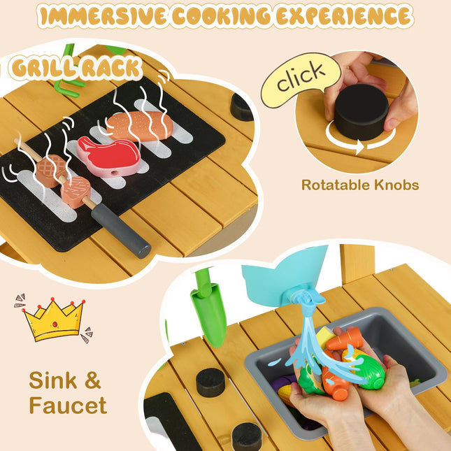Costzon Mud Kitchen for Kids Outdoor Montessori Pretend Playset w/Removable Faucet