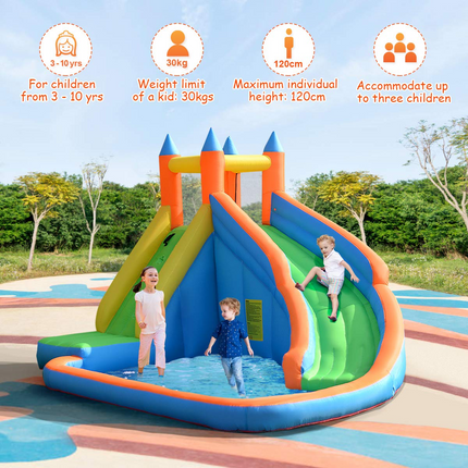 Costzon Inflatable Water Slide, Giant Bouncy Waterslide Park for Kids Backyard Outdoor Fun with Climbing Wall