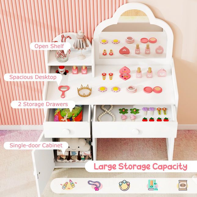 Costzon Kids Vanity, 2 in 1 Girls Vanity Set with Mirror