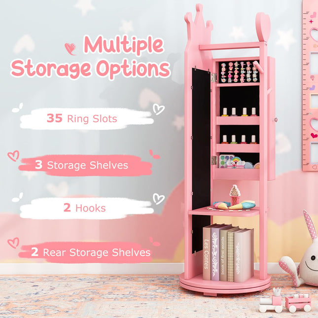 Costzon Kids Vanity & Jewelry Armoire Cabinet, Wooden Kids Vanity Table and Chair Set