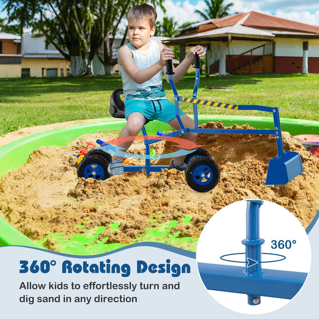 Costzon Sand Digger Excavator for Kids Outdoor Ride-on Digging Toy with 360° Rotable Seat