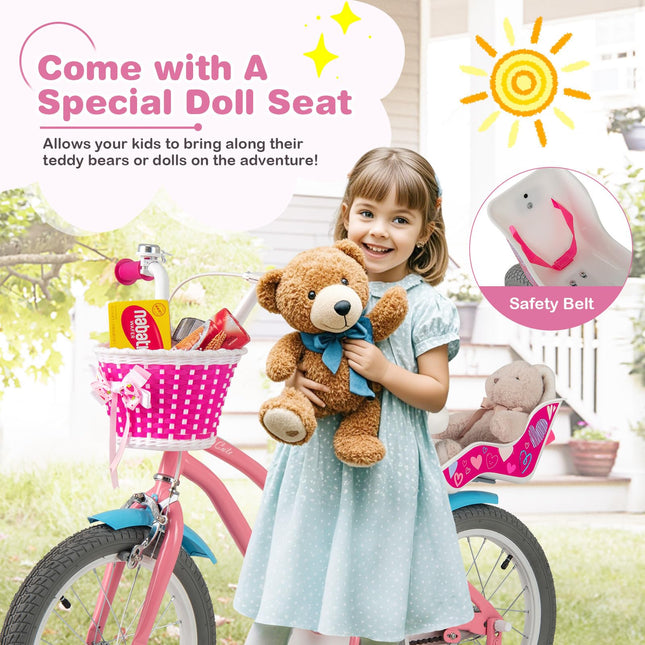 Costzon Girls Bike, 16" Children Training Bicycle for 4-7 Years Old with Woven Basket