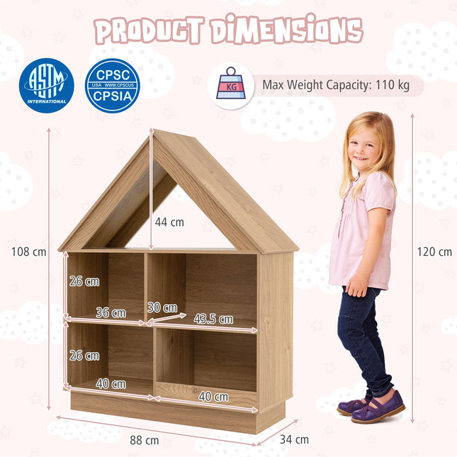 Costzon Kids Dollhouse Bookshelf 3-Tier Wooden Open Bookcase for Toys and Books