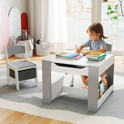 Costzon Kids Table and Chairs, 4 in 1 Wooden Activity Desk Set, Toddler Table and Chair Set