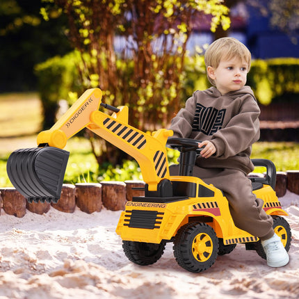 Costzon Ride On Excavator, Kids Construction Digger Truck, Foot-to-Floor Sliding Car Vehicle Toy w/Working Shovel