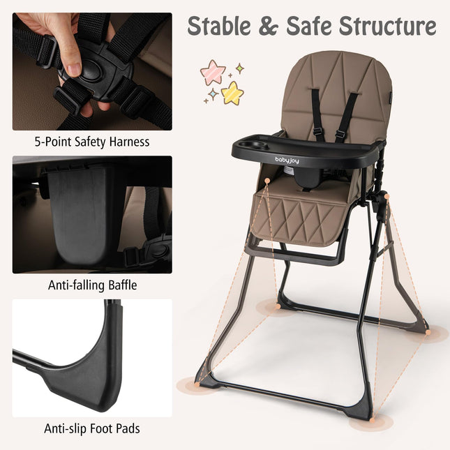 BABY JOY Foldable High Chair, Portable Highchairs for Babies and Toddlers with 3-Position Adjustable Tray & Footrest