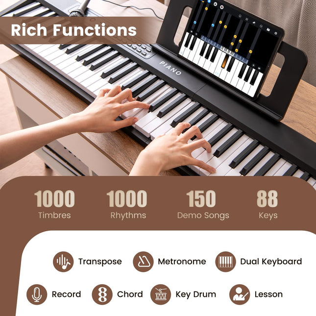 Costzon 88-Key Folding Piano Keyboard, Full-Size Semi-Weighted Electric Piano Digital Piano