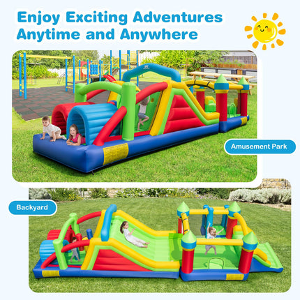 BOUNTECH Inflatable Obstacle Course Bounce House, Kids Huge Sectional Bouncy Castle with Dual Slides