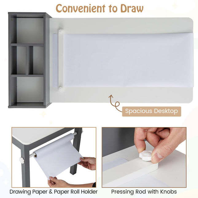 Costzon Kids Table and Chairs, 3 in 1 Wooden Art Drawing Table