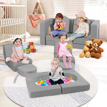 Costzon Kids Play Couch, Versatile Building Fort Foam Play Couch for Boys & Girls(8Pieces)