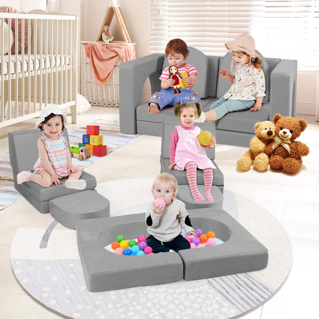 Costzon Kids Play Couch, Versatile Building Fort Foam Play Couch for Boys & Girls(8Pieces)