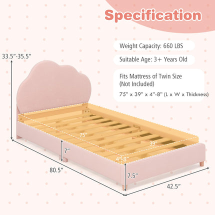 Costzon Twin Bed Frames with Adjustable Headboard, Upholstered Wooden Kids Bed w/Slats Support