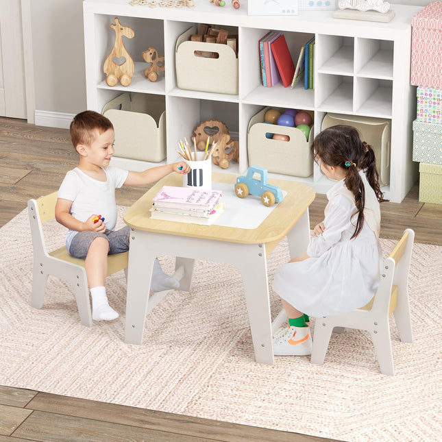 Costzon Kids Table and Chair Set, 3-in-1 Wooden Activity Table with Removable Tabletop