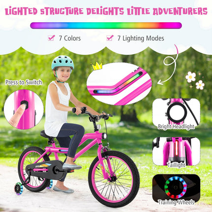 BABY JOY Lighted Kids Bike, 16 18 Inch Children Bicycle with 7-Mode LED Lighted Frame
