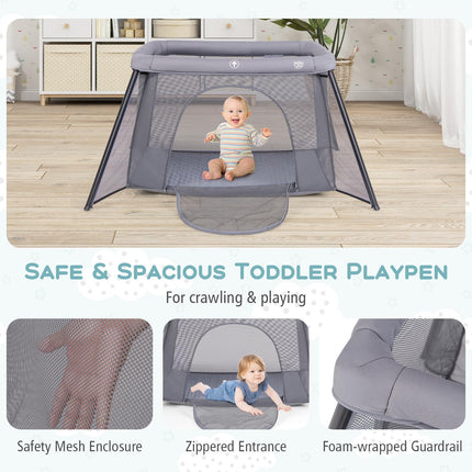 BABY JOY 2 in 1 Travel Crib, Portable Baby Playpen with Soft Washable Mattress