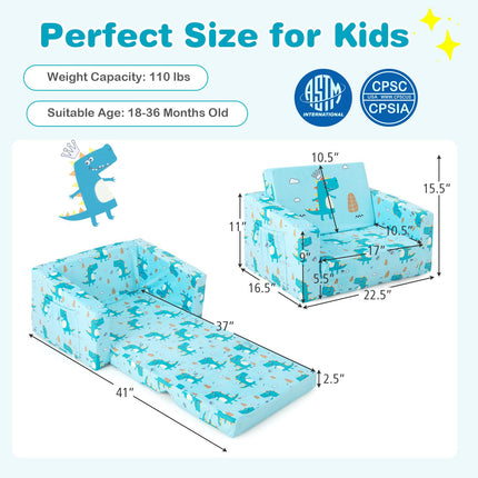 Costzon Kids Sofa, 2 in 1 Flip Open Couch w/Sturdy Sponge Construction, Velvet Fabric, Storage Pockets, Toddler(Crocodile)