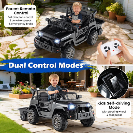 Costzon Kids UTV Car with Detachable Trailer 12V Battery Powered Off- Road UTV Ride