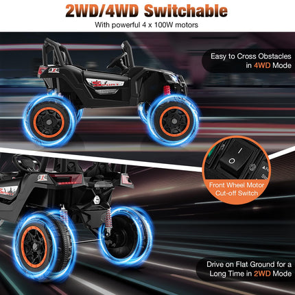 Costzon 24V Kids UTV, 4WD/2WD Battery Powered Electric Car w/ 4 x 100W Powerful Engine, Remote Control