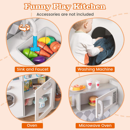 Costzon Play Kitchen for Kids, Wooden Toy Kitchen Set with Ice Maker