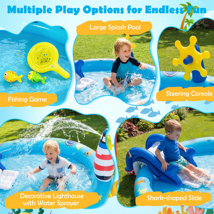 Costzon Shark Outdoor Kids Summer Playhouse Inflatable Water Park (74'' x 60'' x 24.8'')