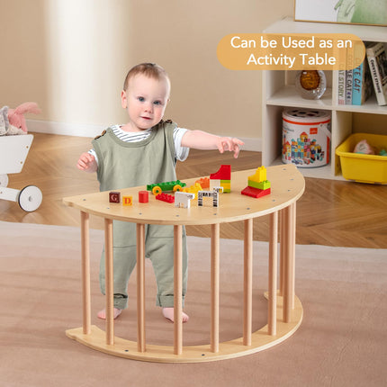 Costzon Kids Wooden Arch Rocker with Cushion, 6-in-1 Montessori Climbing Toys for Toddlers, Children Indoor Sensory Table