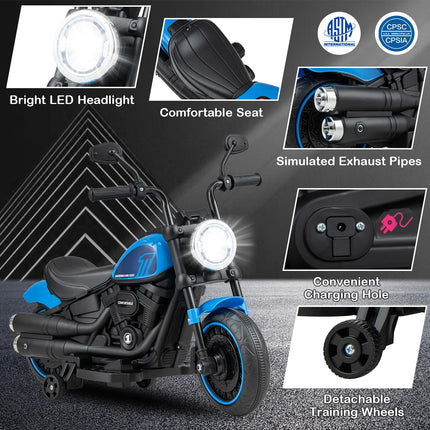 Costzon Kids Motorcycle, 6V Battery Powered Motorbike with Training Wheels, LED Headlights