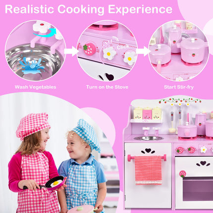 Costzon Kids Kitchen Playset Wooden Pretend Little Chef Cooking Toy Set with Sink