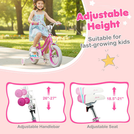 BABY JOY Girls Bike | 12” 14” 16” 18” Kids Bike for 3-8 Years Old with Training Wheels
