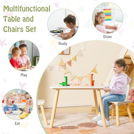 Costzon Kids Table and Chair Set, 3 Pieces Wooden Activity Play Table & 2 Cute Rabbit