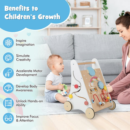 BABY JOY Wooden Baby Walker Push and Pull Sit-to-Stand Learning Walker Activity Center