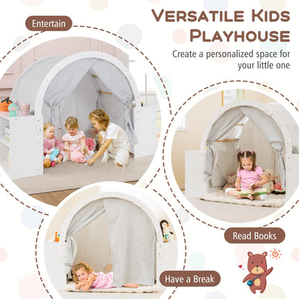 Costzon Kids Tent, 3 in 1 Indoor Wooden Play House w/Ample Storage Space