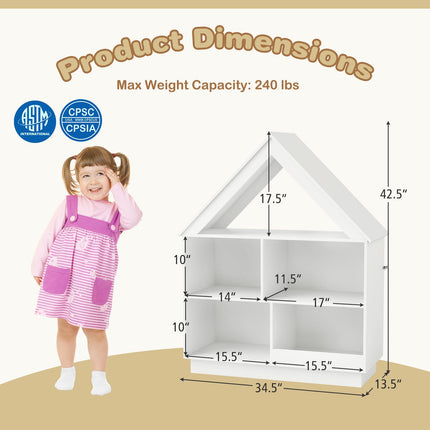 Costzon Kids Dollhouse Bookshelf, 3-Tier Wooden Open Bookcase for Toys and Books