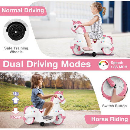 Costzon Ride on Car, 12V Ride on Toys for Toddlers Pony w/Training Wheels. Motorized Play Horse, Kids Car Motorcycle