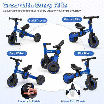 Costzon 5-in-1 Toddler Foldable Balance Bike Removable Pedals Adjustable Handlebar and Rear Wheels