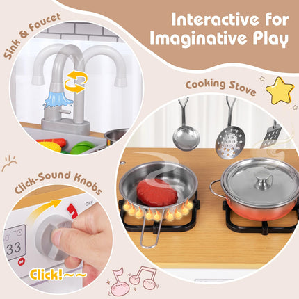 Costzon Play Kitchen for Kids, Wooden Toy Kitchen Set with Blackboard