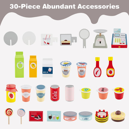 Costzon Toddler Pretend Market Stand Shop Play Set w/ 30PCS Play Toy