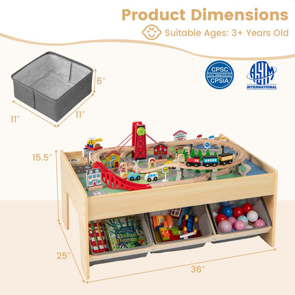 Costzon Train Table 3-in-1 Wooden Activity Table W/ 3 Storage Bins