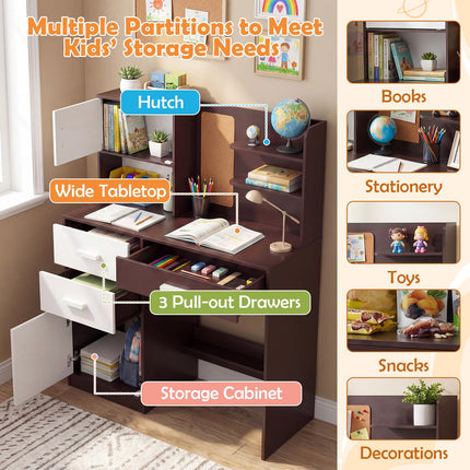 Costzon Kids Desk and Chair Set Wooden Study Table with Hutch
