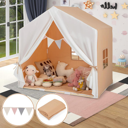 Costzon Large Kids Tent with Mat, Children's Play Tent w/Flag Banner, Windows, Gauze Curtain