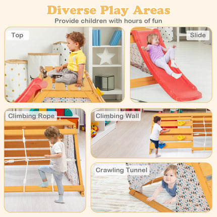Costzon Climbing Toys for Toddlers, 5-in-1 Wooden Indoor Playground, Climbing Ladder with Slide for Kids