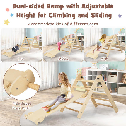 Costzon Climbing Toys for Toddlers with Kids Table and Chair Set, Foldable Montessori Wooden Climber Ladder