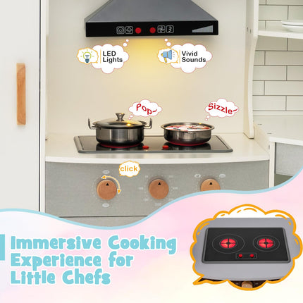 Costzon Kids Corner Kitchen Playset, Wooden Play Kitchen, Little Chef Pretend Cooking Toy Set