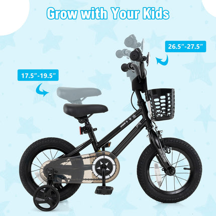 BABY JOY Starry Kids Bike, 12 14 16 18 Inch Bicycle with Training Wheels, Storage Basket