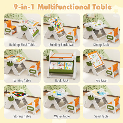 9-in-1 Height Adjustable Art Easel w/Whiteboard & Building Block Tabletop